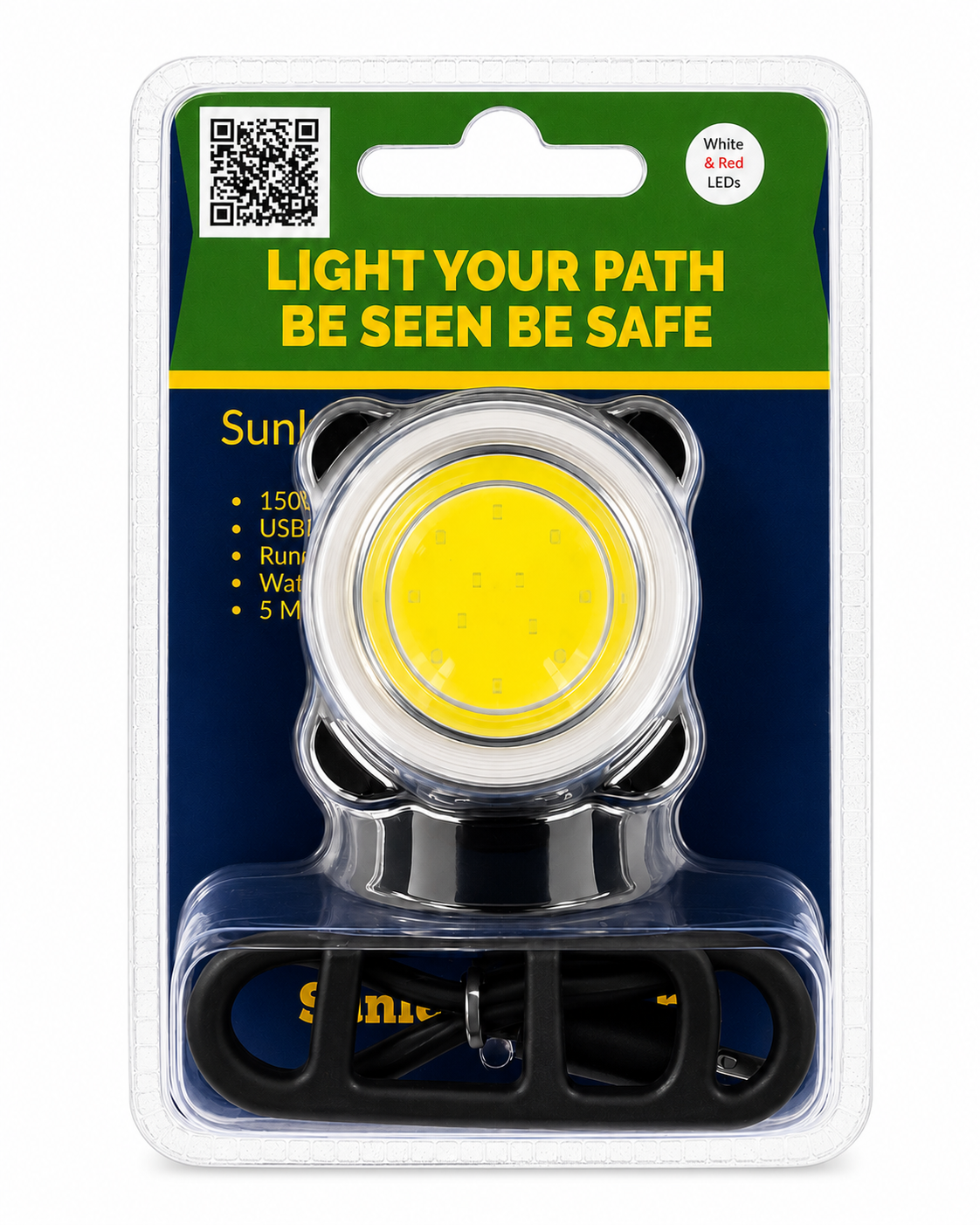 Bright Guard SunDuo 150-lumen USB Rechargeable, Hands-Free Safety Light, Clamshell