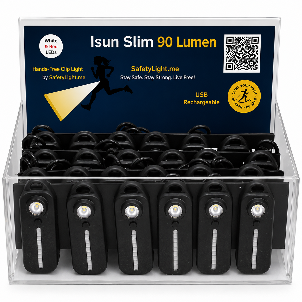Isun Slim 90 Lumen Clipon Light Display (Case of 24) Black